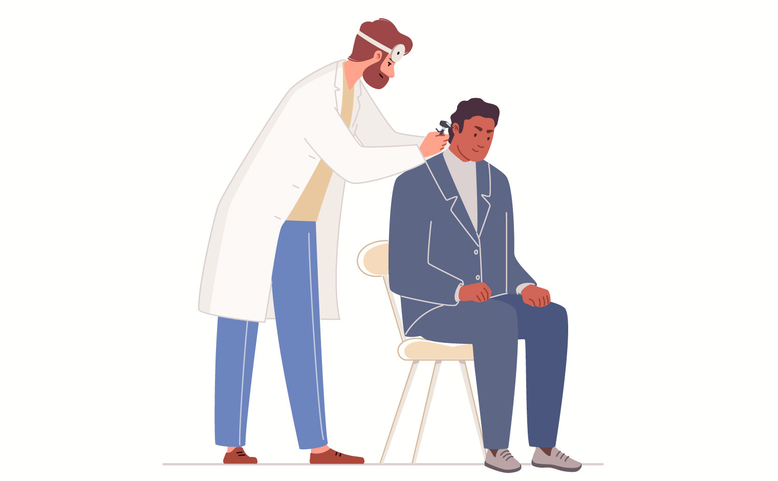 an audiologist examining a patient's ear