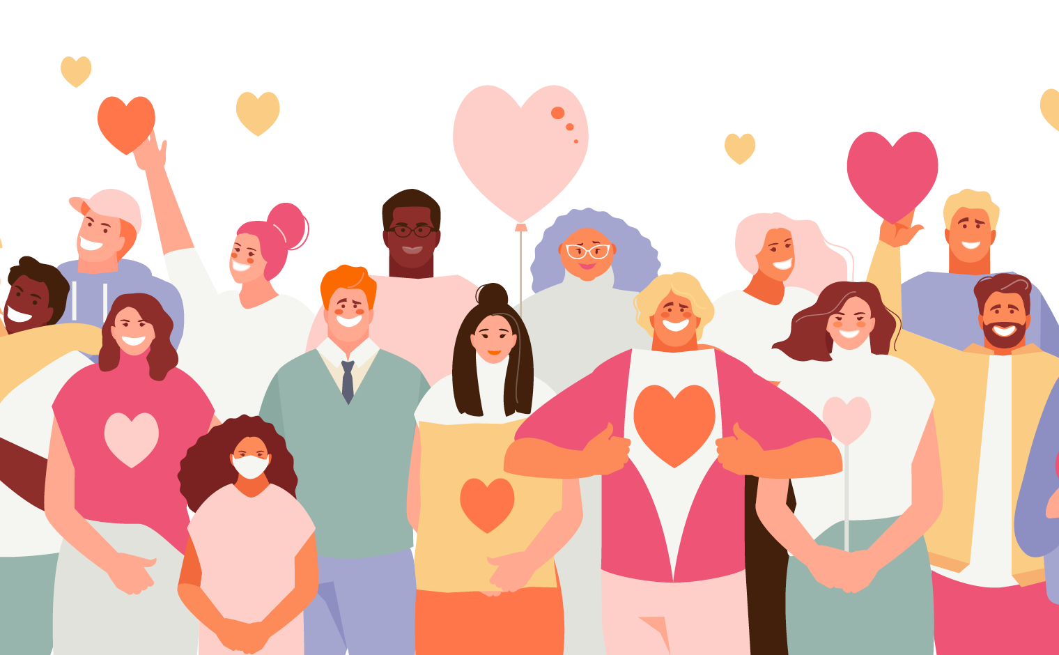 an illustration of a diverse group of people celebrating heart health
